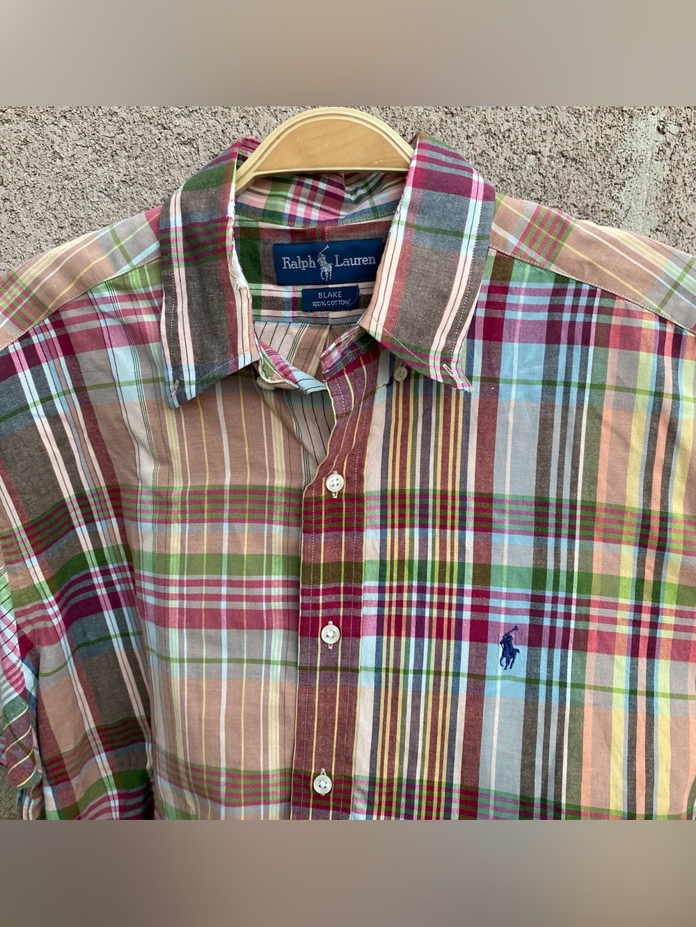 VINTAGE Polo Ralph Lauren Blake Shirt Button Down Mens Large Plaid Short Sleeve